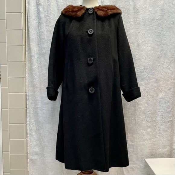 VTG 50’s/60’s Forstmann Long Dress Coat w Real Fur Trim - Picture 2 of 12